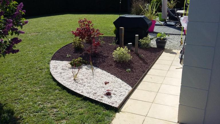 Massifs de plantes vivaces avec décoration minéralel