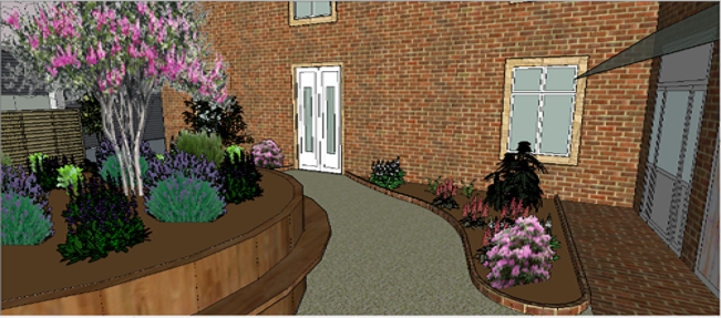 Visualisation 3D pour l'aménagement d'un patio avec massifs